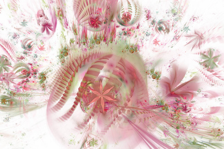 辉光抽象分形花背景。 半透明的气泡纹理与发光的花。 彩色计算机生成分形抽象背景