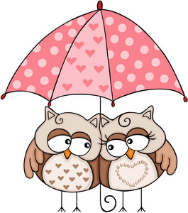 猫头鹰夫妇在伞下
