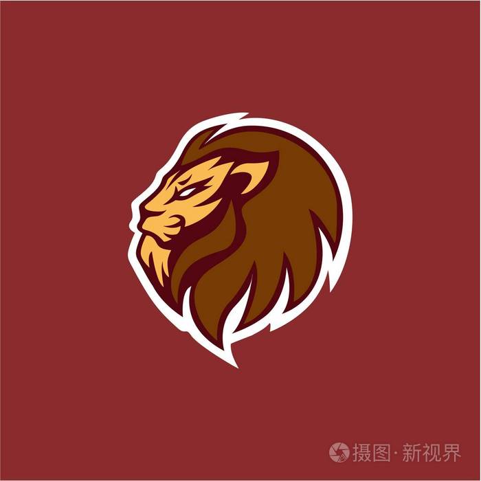 愤怒的狮子头标志红色背景标志矢量设计插图