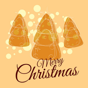 圣诞快乐贺卡. 趋势设计云杉元素的圣诞装饰品和海报。矢量插图, 模板, 横幅, 海报