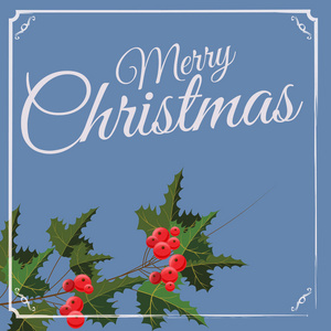 圣诞快乐, 新年快乐贺卡与 Chrirstmas 装饰冬青浆果。矢量插图, 横幅, 海报