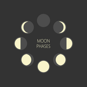 月相圆形矢量插图。 月相周期新月满月图标。