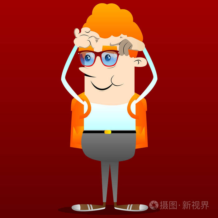 小学生用两只手挠头. 矢量卡通人物插图.