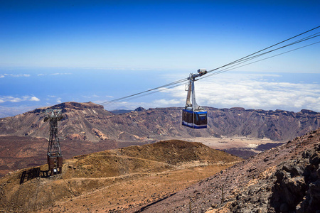 索道 索道 在国家公园火山 Teide, 特内里费岛, 加那利群岛, 西班牙