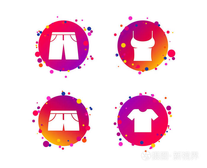 衣服图标. 有短裤标志的衬衫和裤子. 泳裤符号.