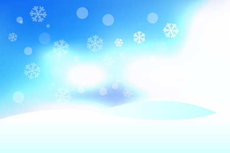 向量冬季背景与雪堆, 蓝天和雪花。圣诞快乐, 新年快乐设计元素