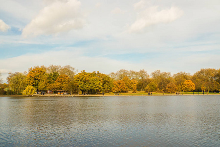 秋天公园里有树的湖