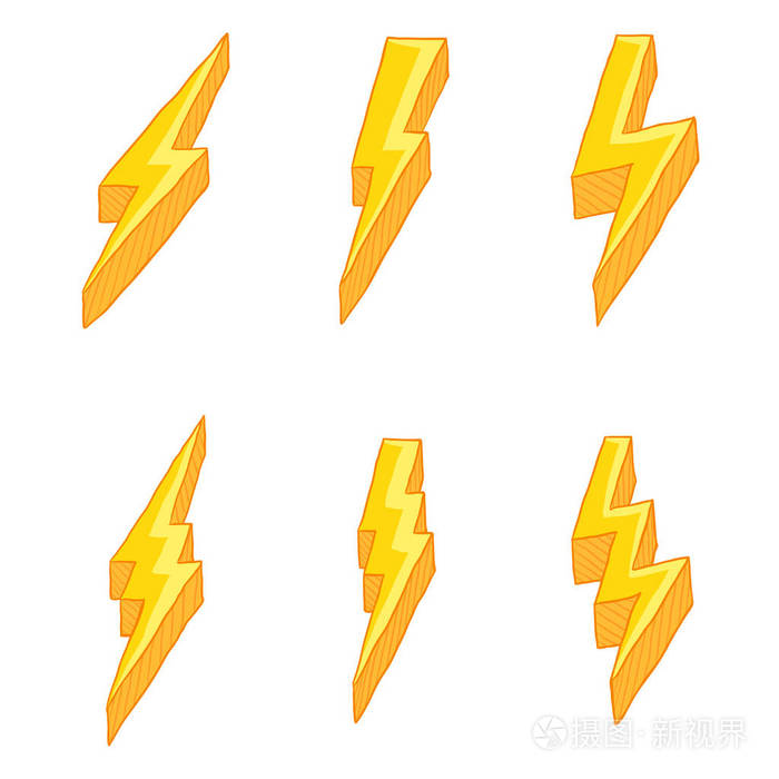 矢量集卡通黄雷照明符号 雷电信号.