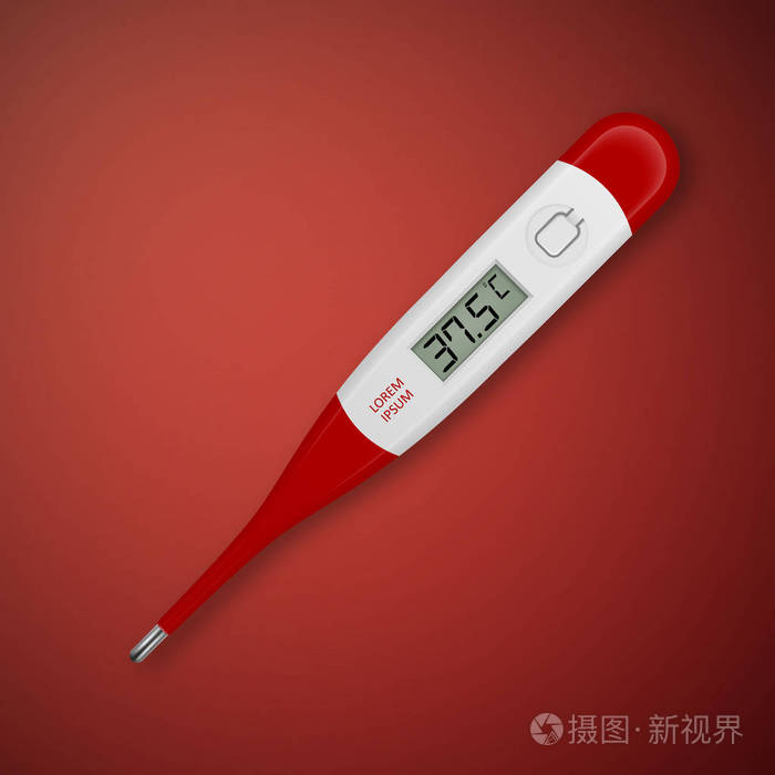 37.5体温计图片清晰,真人拿体温计37度5图片 矢量逼真的3d 红发热摄氏度电子医疗温度计特写镜头红色背景.