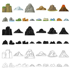 不同的山卡通图标集集为设计。山水矢量符号股票网站插图