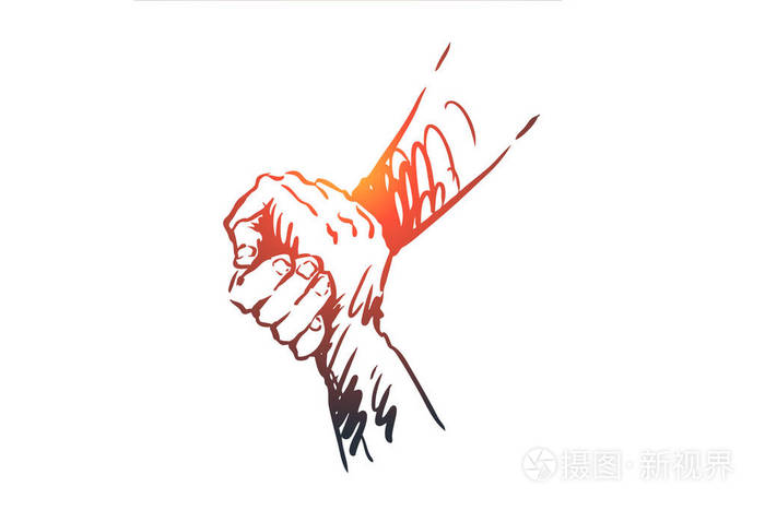 支持, 帮助, 友谊, 共同, 人的概念。手绘查出的向量