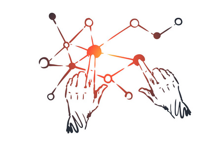 技术科学通信数字接口概念。手绘查出的向量