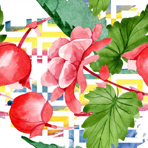 水彩粉红海棠花..植物花。无缝背景图案。面料壁纸印花纹理..背景纹理包装图案框架或边框的野花。