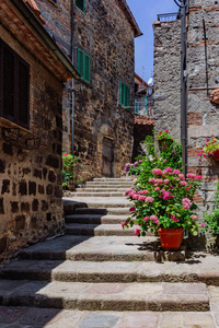 意大利中世纪的街道和房屋在托斯卡纳镇阿巴迪亚圣萨尔瓦托雷