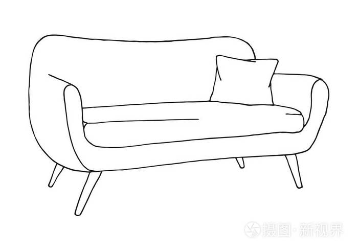 沙发孤立在白色背景上素描风格的矢量插图