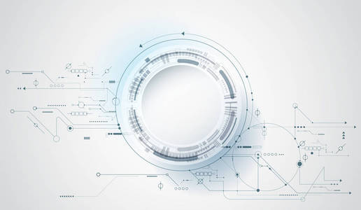 矢量设计三维纸圈与电路板。 插图抽象现代未来主义工程科学技术背景。 高科技数字连接通信高科技理念