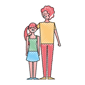微笑男拥抱少女少年卡通插图绘画色彩设计