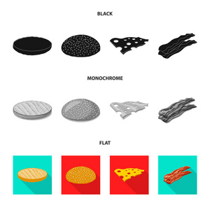 汉堡和三明治标志的孤立物体。 一组汉堡和切片矢量图标的股票。