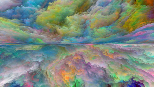 梦幻土地系列。 以数字色彩为隐喻设计宇宙自然山水绘画创造力和想象力