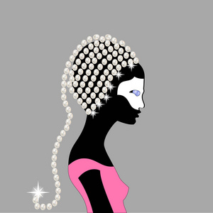 一个穿梨形衣服的年轻女孩。女孩头上戴的珍珠花环。