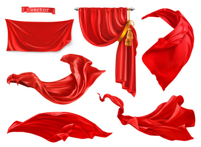 红色窗帘。 三维真实向量集