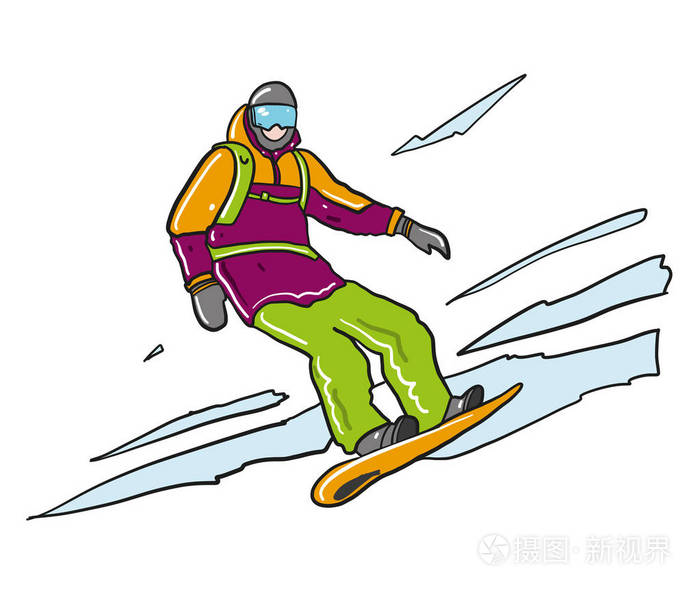 冬季活动运动员滑雪板彩色滑雪板. 矢量. 孤立的.