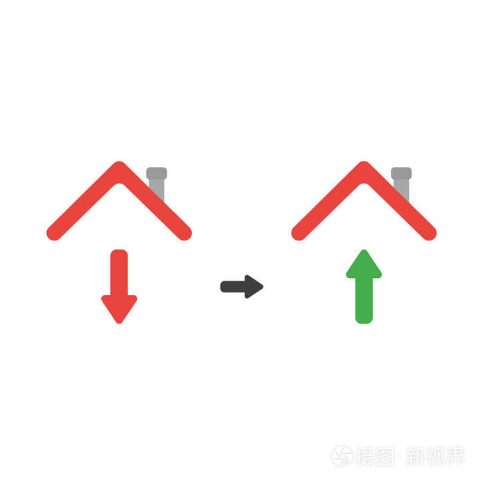 矢量插图图标概念箭头上下移动在房子屋顶下.