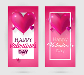 s Day leaflets with pink 3d balloons in the shape of heart with 