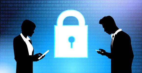 业务组剪影触摸虚拟挂锁 Gdpr 数据隐私背景。个人存储的网络保护一般数据保护法规概念横幅复制空间