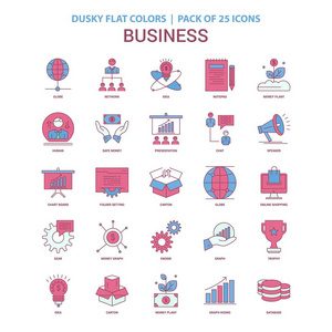 商务图标，柔和的平色，25图标包装