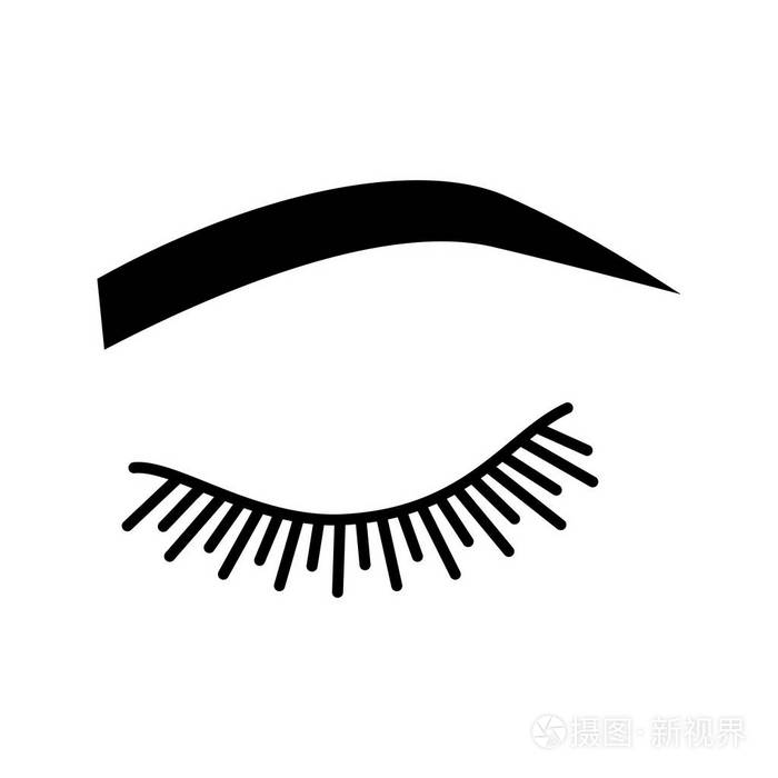 圆形弯曲的眉毛 眉毛通过纹身成形 闭上女人的眼睛 剪影符号.