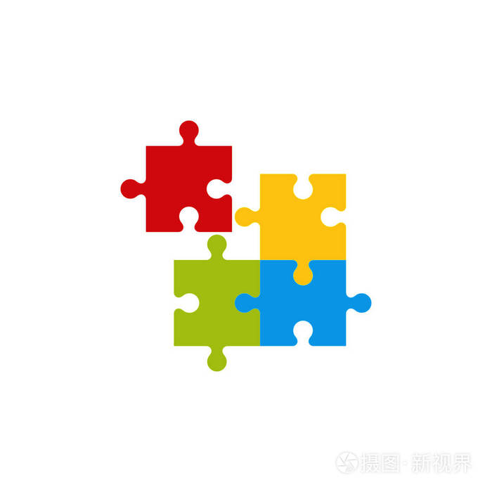 矢量. 拼图图标隔离在白色背景上的平面设计. 卡通插图.