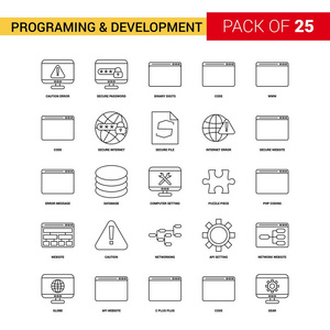编程和开发黑线图标25商业大纲图标集