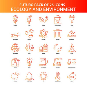 橙色未来25生态和环境图标集