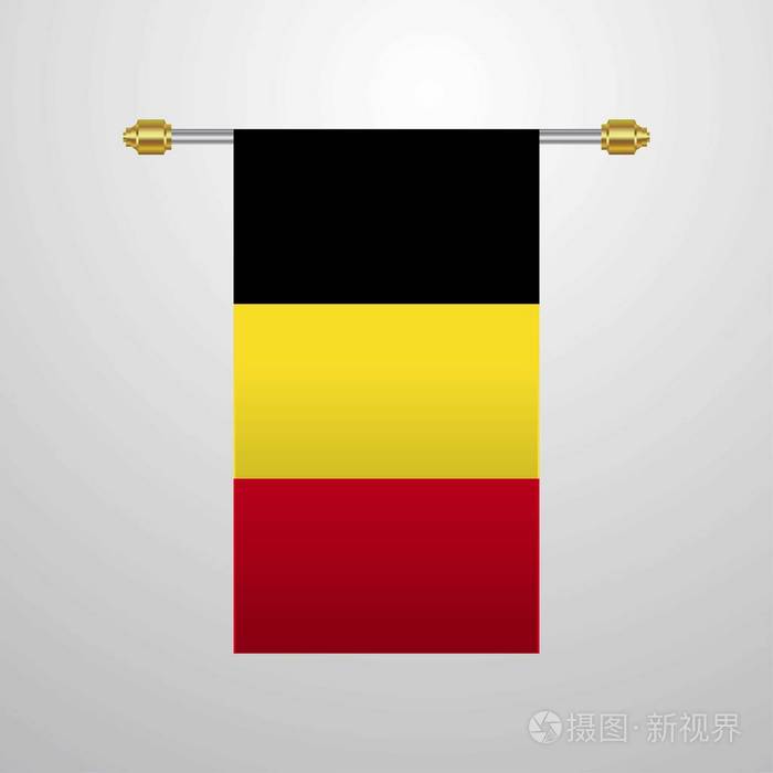 比利时悬挂国旗矢量插图