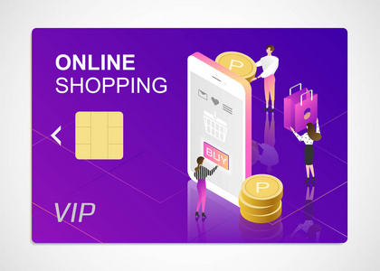 网上购物概念3等距投影信用卡设计