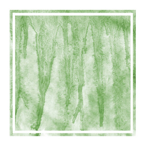 深绿色手绘水彩矩形框架背景纹理与污渍。 现代设计元素