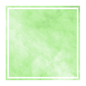 绿色手绘水彩矩形框架背景纹理与污渍。 现代设计元素