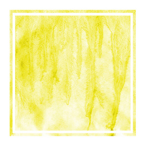 黄色手绘水彩矩形框架背景纹理与污渍。 现代设计元素