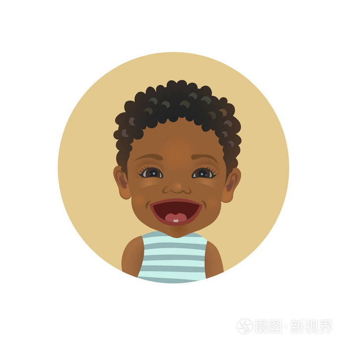 插画 快乐的面部表情.美国黑人婴儿表情.微笑的非洲儿童表情符号.