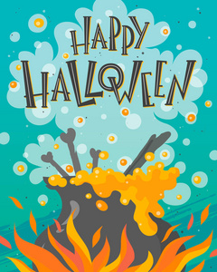 万圣节海报与字母惠誉大锅与魔术poiton.hallowen设计完美的版画，传单，邀请和更多。矢量万圣节插图。
