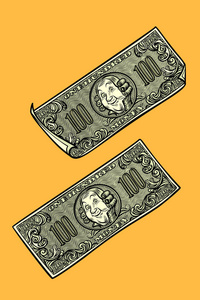 美元纸币银行和金融。 卡通漫画流行艺术复古插图