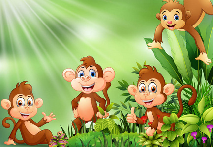 猴子卡通组的自然场景