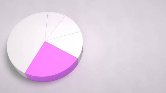 白色饼图，白色背景上有一个紫色的扇形。信息模型。3D渲染图