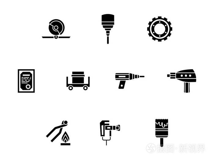 金属加工工具字形向量图标设置