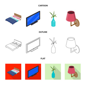 卧室和房间图标的矢量设计。网站的卧室和家具股票符号的收集