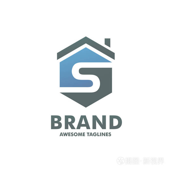 创意六边形字母s屋标志设计矢量模板