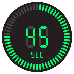 数字计时器45秒。 电子秒表与梯度拨号启动矢量图标时钟和手表计时器倒计时符号。