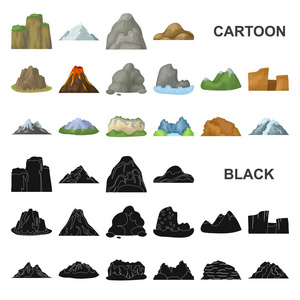 不同的山卡通图标集集为设计。山水矢量符号股票网站插图