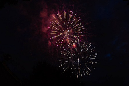 五颜六色的烟花在7月4日独立日爆炸在波特兰俄勒冈州海滨公园的夜空。